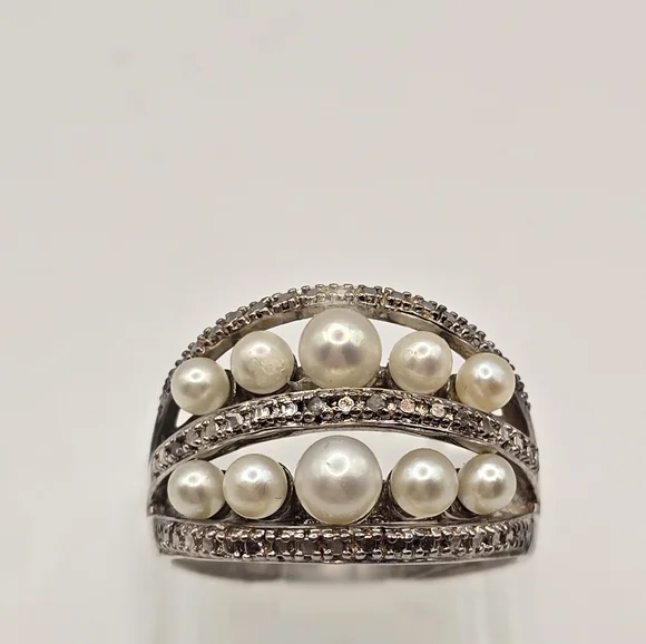 Sterling Silver Domed Freshwater Cultured Pearl Ring SIZE 8.5